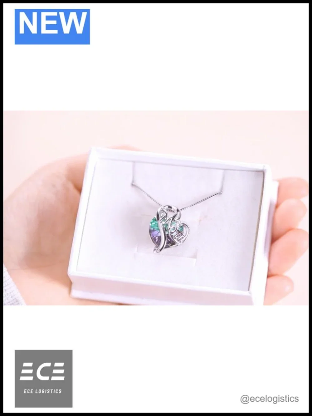 925 Sterling Silver MOM Necklace Heart Crystal Pendant 18